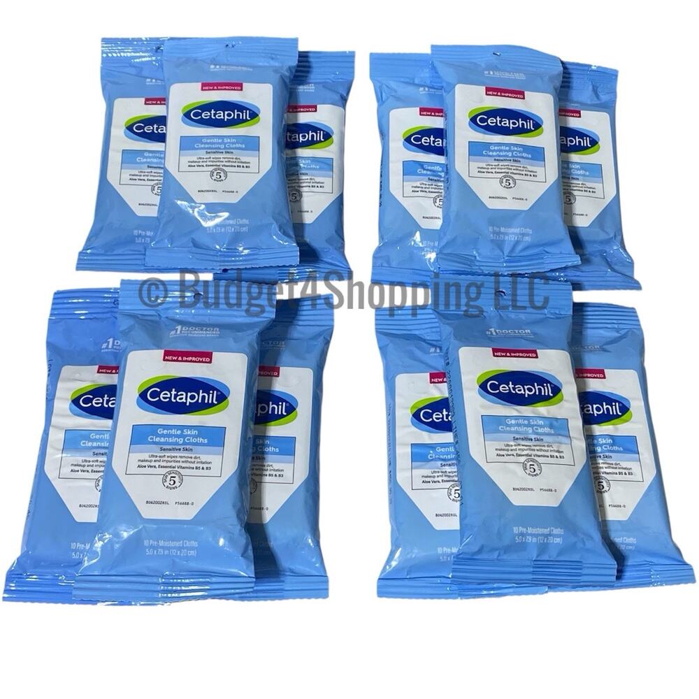 Cetaphil Gentle Skin Cleansing Cloths Fragrance Free, 10 Count, Pack of 12